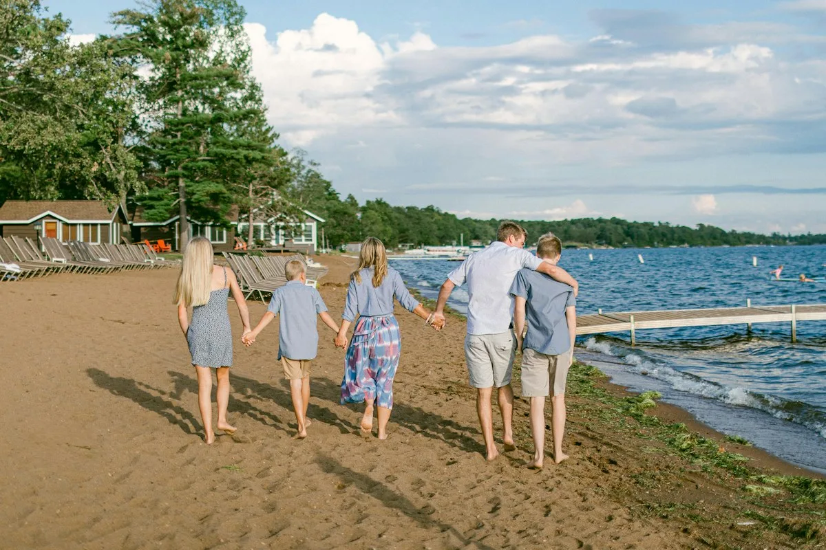 Family walking on a Bali beach